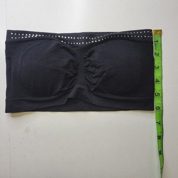 BLACK Strapless Padded Tube Top Sequin Bandeau Sparkly Crop Top One Size - New - Picture 3 of 14